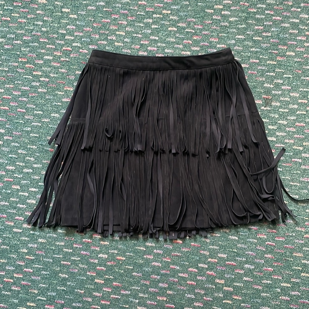 H&M Divided Black Faux Suede Fringe Skirt